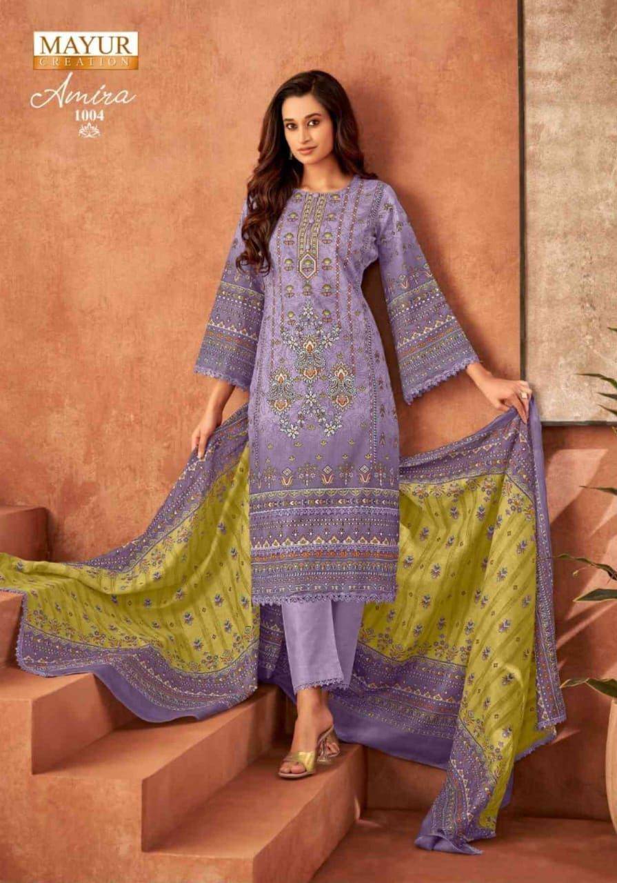 Amira Vol-1 By Mayur Creation 1001 To 1008 Series Beautiful Festive Suits Stylish Fancy Colorful Casual Wear & Ethnic Wear Cotton Print Dresses At Wholesale Price