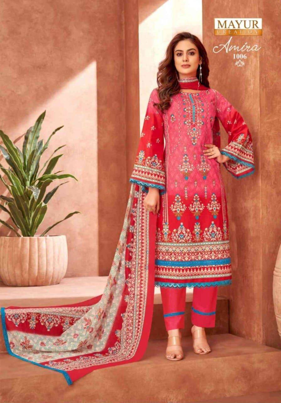 Amira Vol-1 By Mayur Creation 1001 To 1008 Series Beautiful Festive Suits Stylish Fancy Colorful Casual Wear & Ethnic Wear Cotton Print Dresses At Wholesale Price