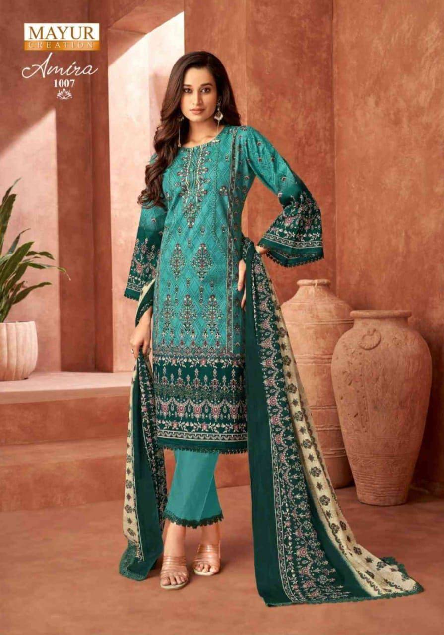 Amira Vol-1 By Mayur Creation 1001 To 1008 Series Beautiful Festive Suits Stylish Fancy Colorful Casual Wear & Ethnic Wear Cotton Print Dresses At Wholesale Price
