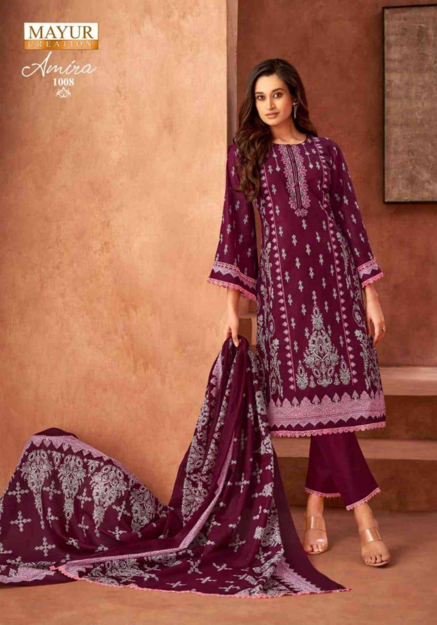 Amira Vol-1 By Mayur Creation 1001 To 1008 Series Beautiful Festive Suits Stylish Fancy Colorful Casual Wear & Ethnic Wear Cotton Print Dresses At Wholesale Price