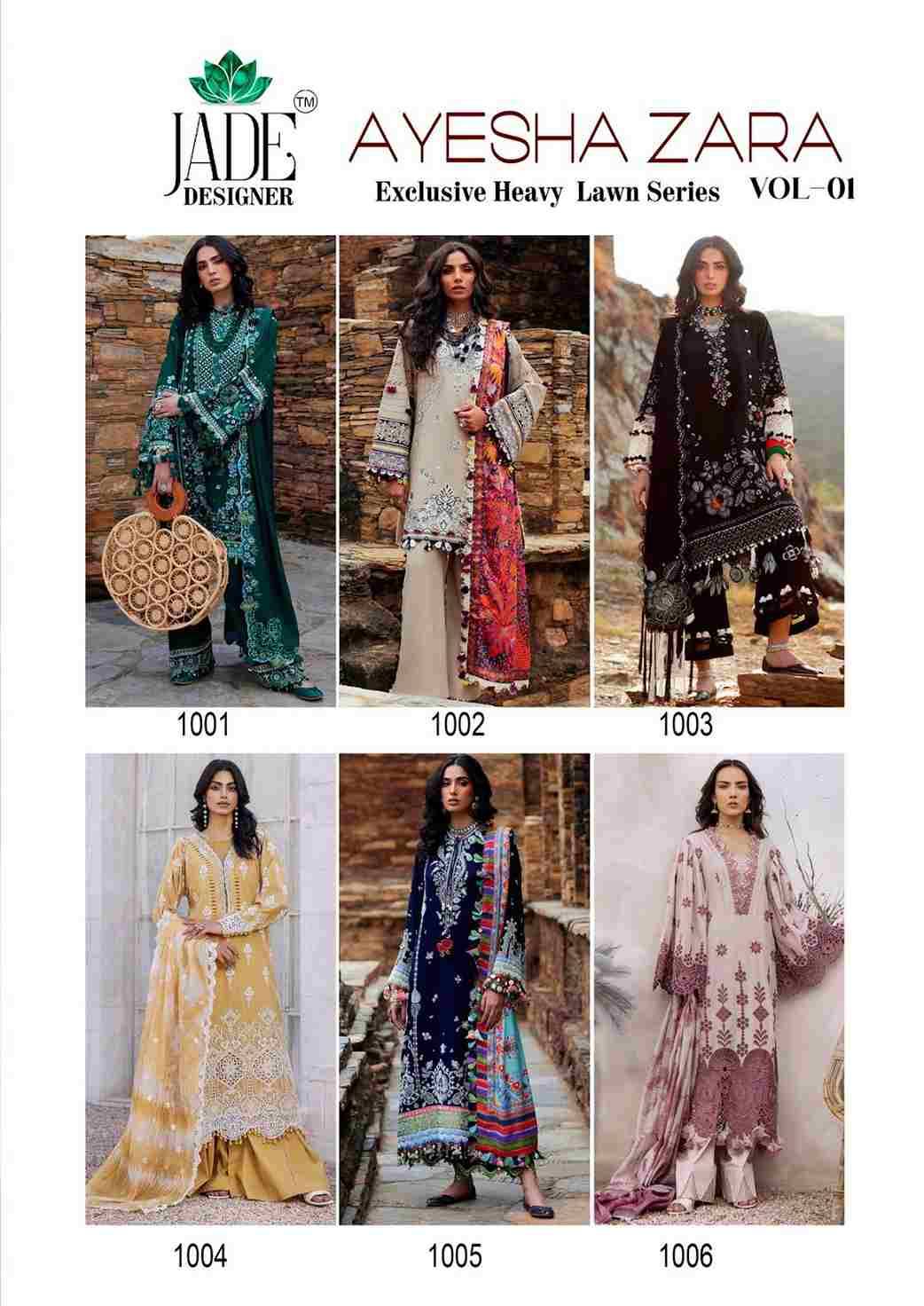 Ayesha Zara Vol-1 By Jade 1001 To 1006 Series Beautiful Festive Suits Stylish Fancy Colorful Casual Wear & Ethnic Wear Heavy Lawn Cotton Print Dresses At Wholesale Price