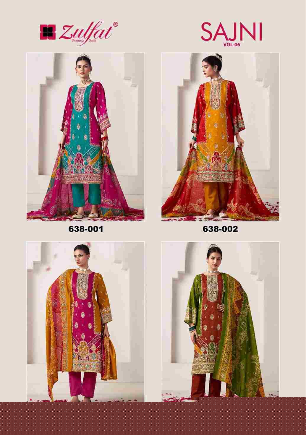 Sajni Vol-6 By Zulfat 638-001 To 638-004 Series Beautiful Festive Suits Stylish Fancy Colorful Casual Wear & Ethnic Wear Pure Jam Cotton Print Dresses At Wholesale Price