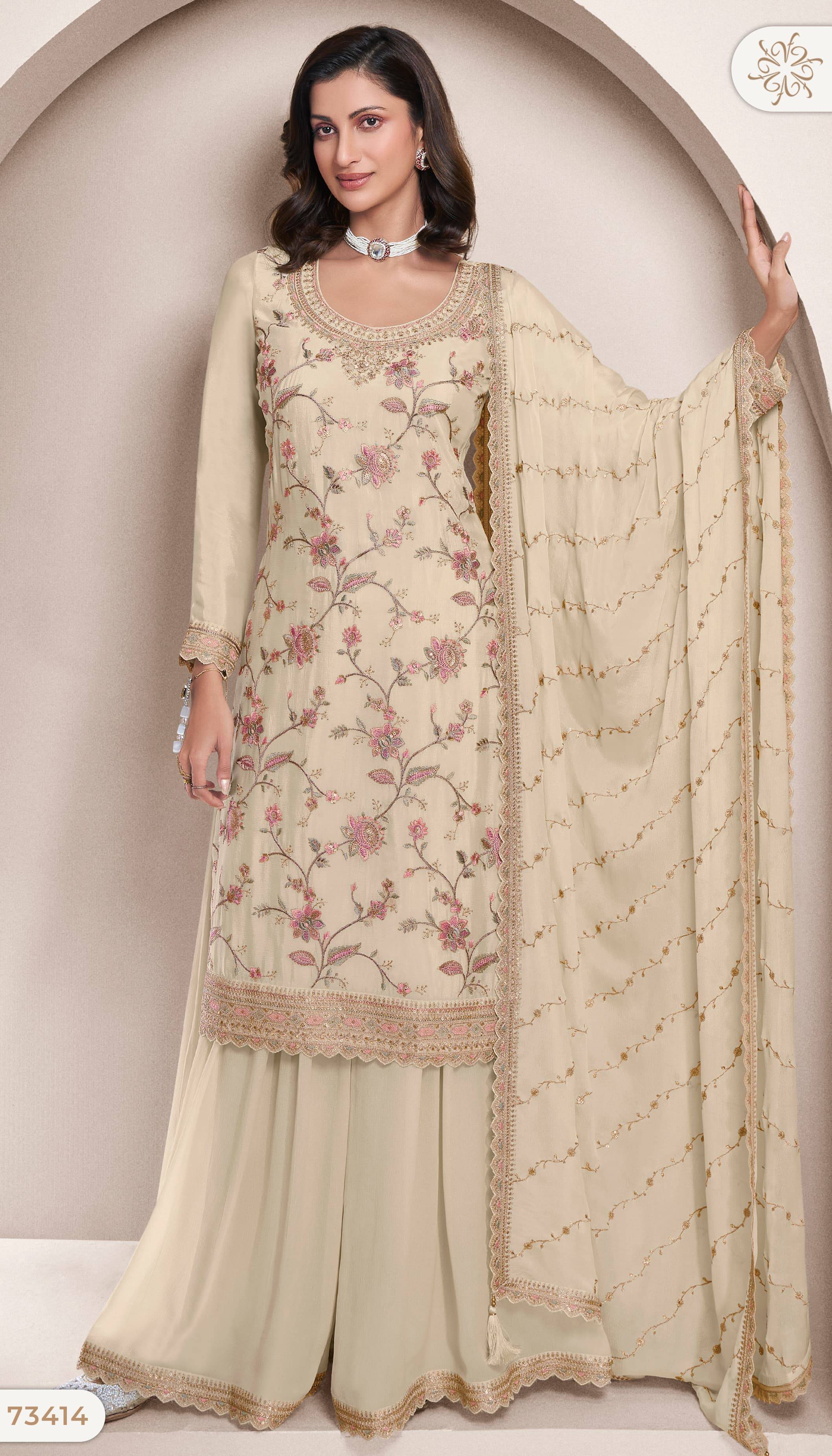 Lekha By Vinay Fashion 73411 To 73414 Series Designer Festive Suits Collection Beautiful Stylish Fancy Colorful Party Wear & Occasional Wear Embroidered Chinnon Dresses At Wholesale Price