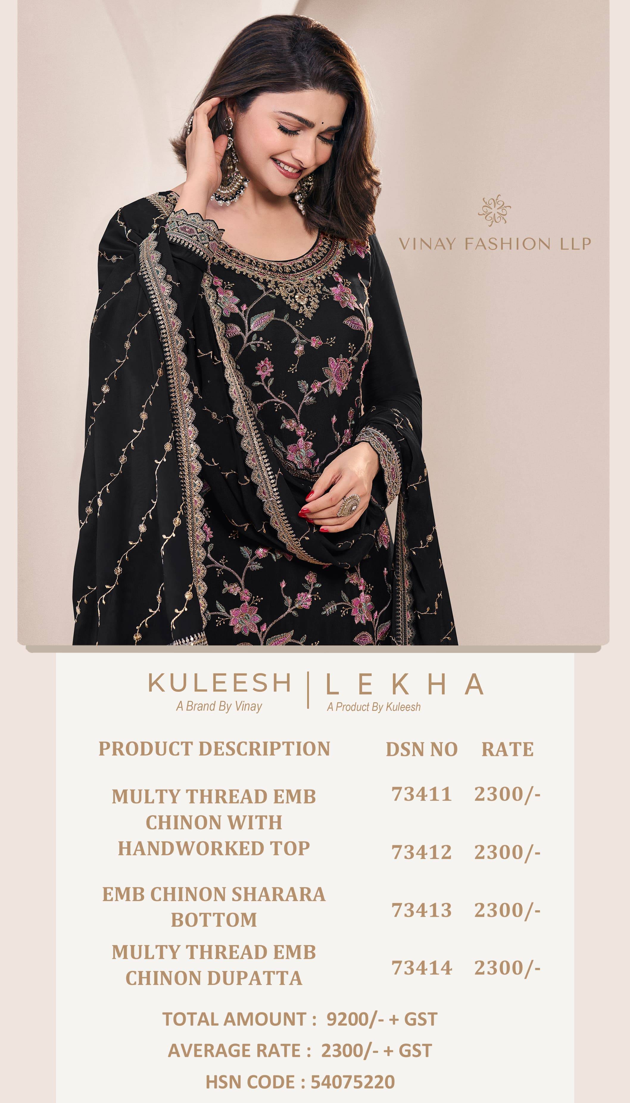 Lekha By Vinay Fashion 73411 To 73414 Series Designer Festive Suits Collection Beautiful Stylish Fancy Colorful Party Wear & Occasional Wear Embroidered Chinnon Dresses At Wholesale Price