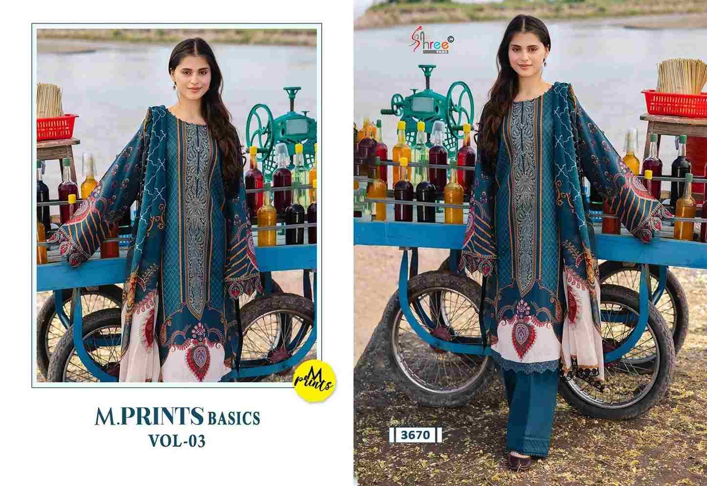 M.Prints Basics Vol-3 By Shree Fabs 3669 To 3674 Series Pakistani Suits Collection Beautiful Stylish Fancy Colorful Party Wear & Occasional Wear Pure Cotton Print With Work Dresses At Wholesale Price