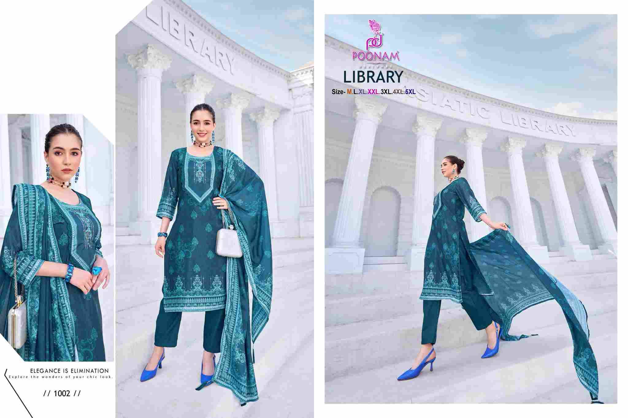 Library By Poonam Designer 1001 To 1006 Series Suits Beautiful Fancy Colorful Stylish Party Wear & Occasional Wear Soft Foil Crepe Dresses At Wholesale Price