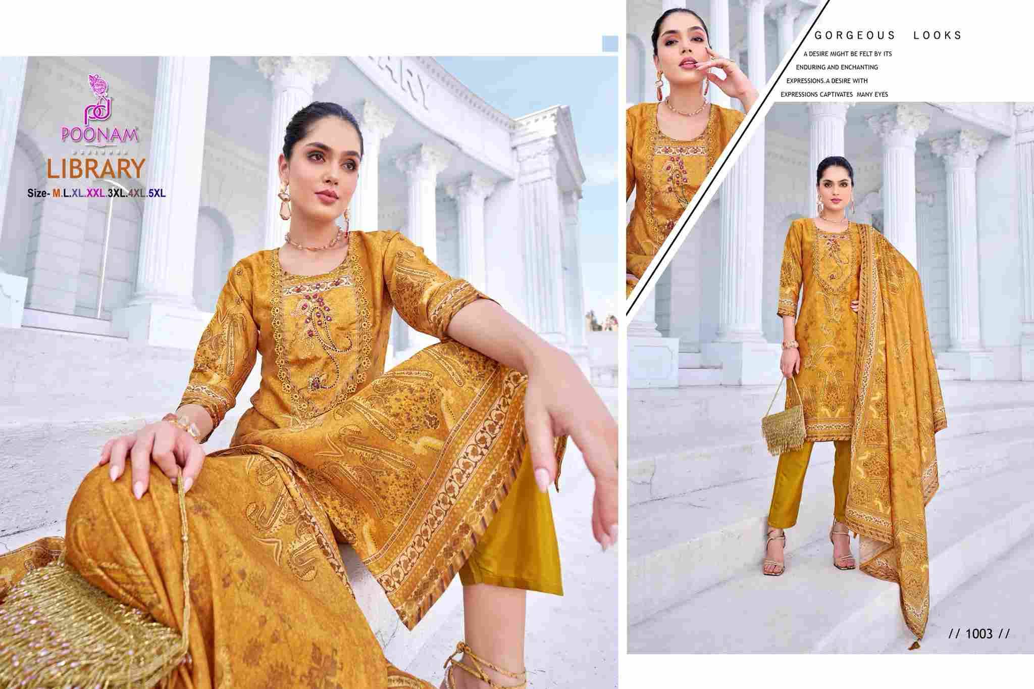 Library By Poonam Designer 1001 To 1006 Series Suits Beautiful Fancy Colorful Stylish Party Wear & Occasional Wear Soft Foil Crepe Dresses At Wholesale Price
