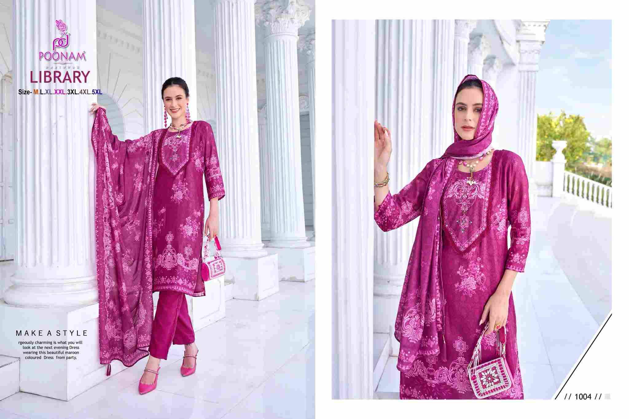 Library By Poonam Designer 1001 To 1006 Series Suits Beautiful Fancy Colorful Stylish Party Wear & Occasional Wear Soft Foil Crepe Dresses At Wholesale Price