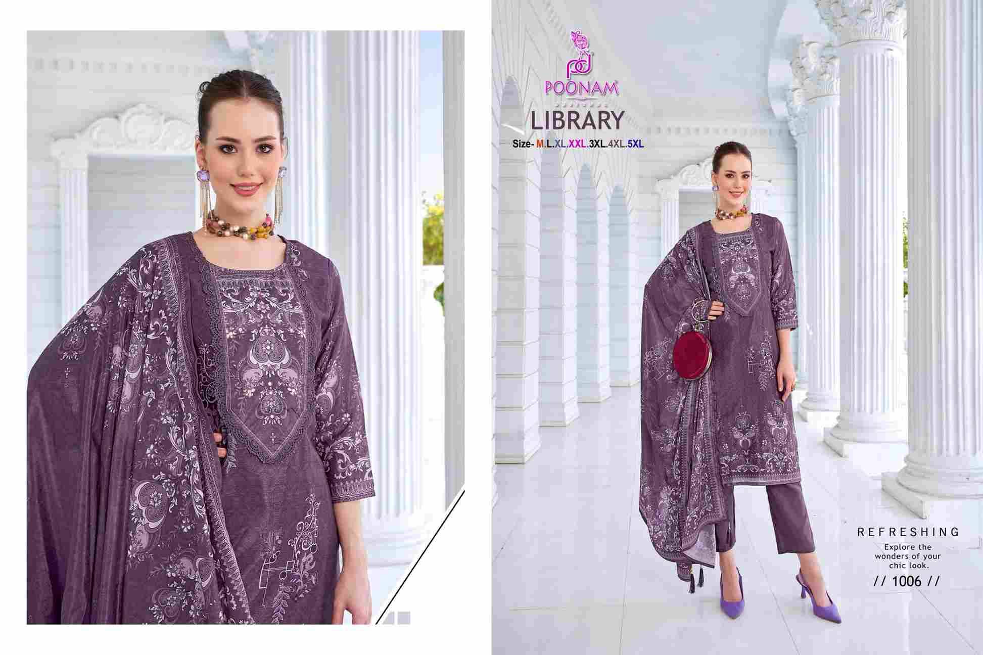 Library By Poonam Designer 1001 To 1006 Series Suits Beautiful Fancy Colorful Stylish Party Wear & Occasional Wear Soft Foil Crepe Dresses At Wholesale Price