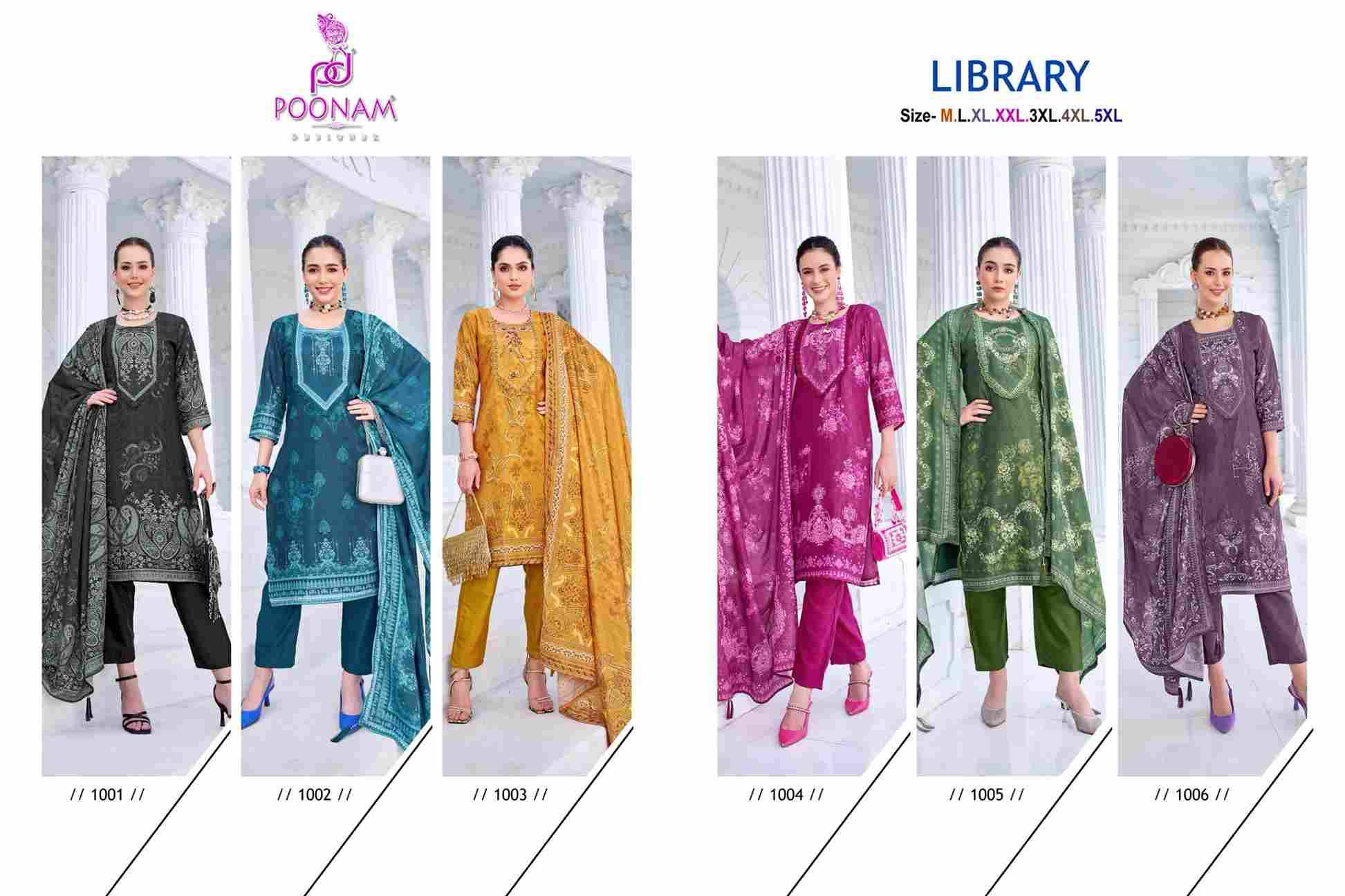 Library By Poonam Designer 1001 To 1006 Series Suits Beautiful Fancy Colorful Stylish Party Wear & Occasional Wear Soft Foil Crepe Dresses At Wholesale Price
