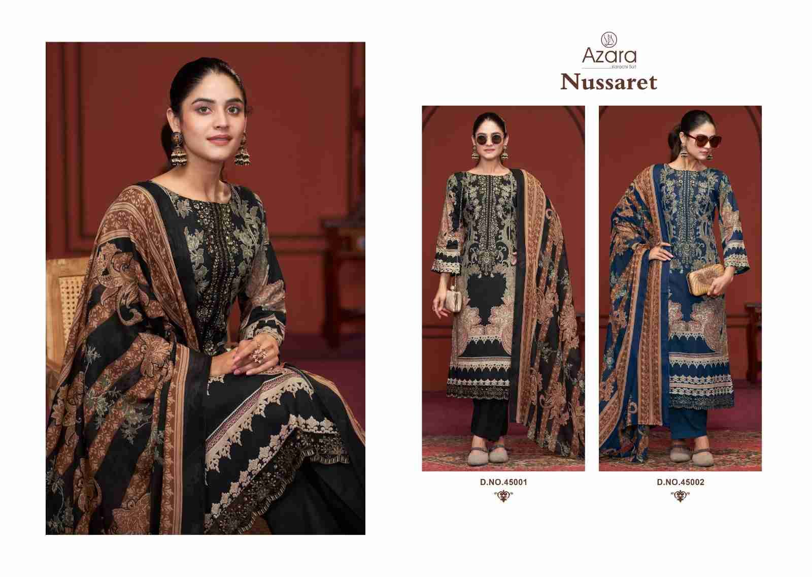 Nussaret By Azara 45001 To 45002 Series Beautiful Festive Suits Stylish Fancy Colorful Casual Wear & Ethnic Wear Pure Cambric Cotton Dresses At Wholesale Price