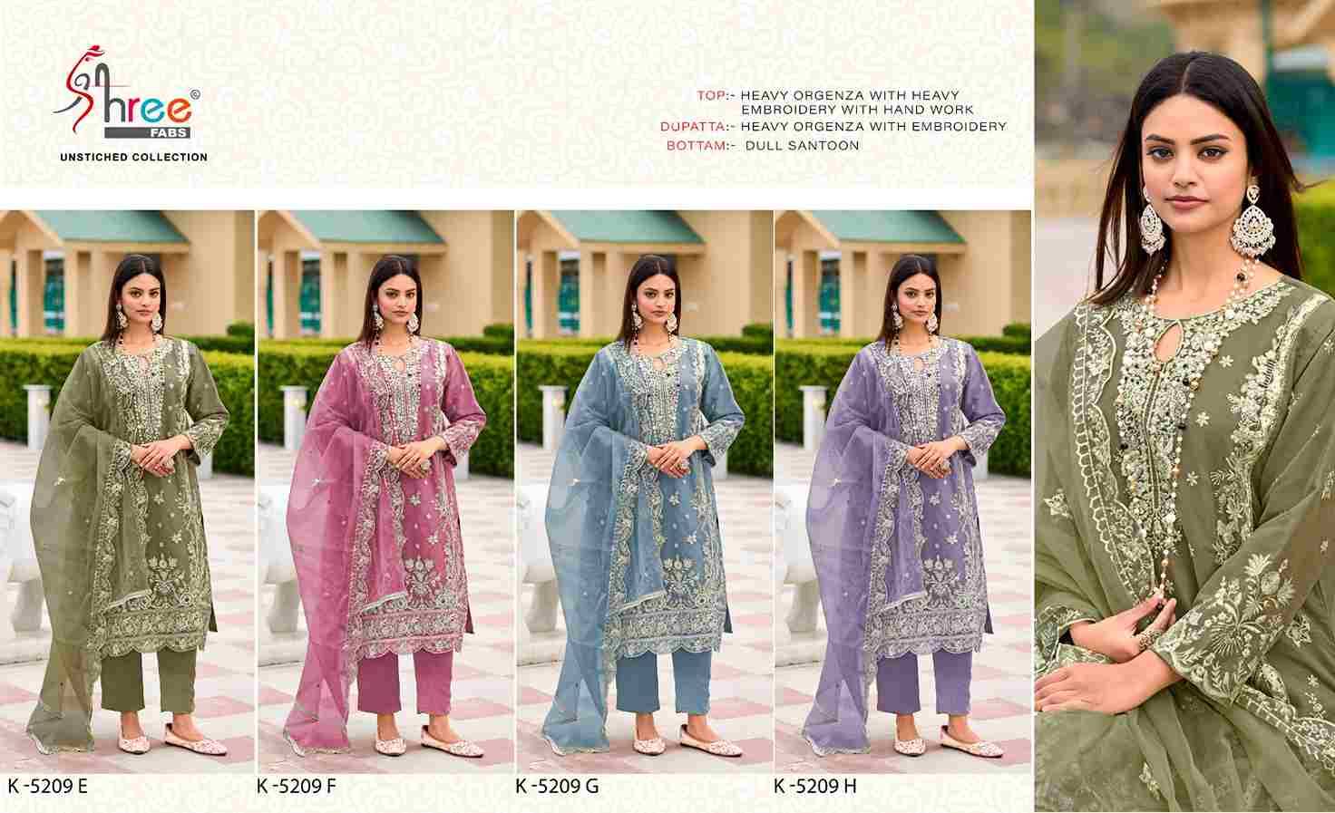 Shree Fabs Hit Design K-5209 Colours By Shree Fabs K-5209-E To K-5202-H Series Designer Pakistani Suits Collection Beautiful Stylish Fancy Colorful Party Wear & Occasional Wear Heavy Organza Dresses At Wholesale Price