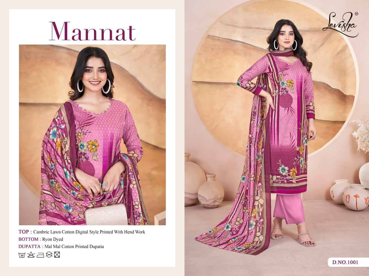 Mannat By Levisha 1001 To 1004 Series Festive Suits Beautiful Fancy Colorful Stylish Party Wear & Occasional Wear Cambric Cotton Dresses At Wholesale Price