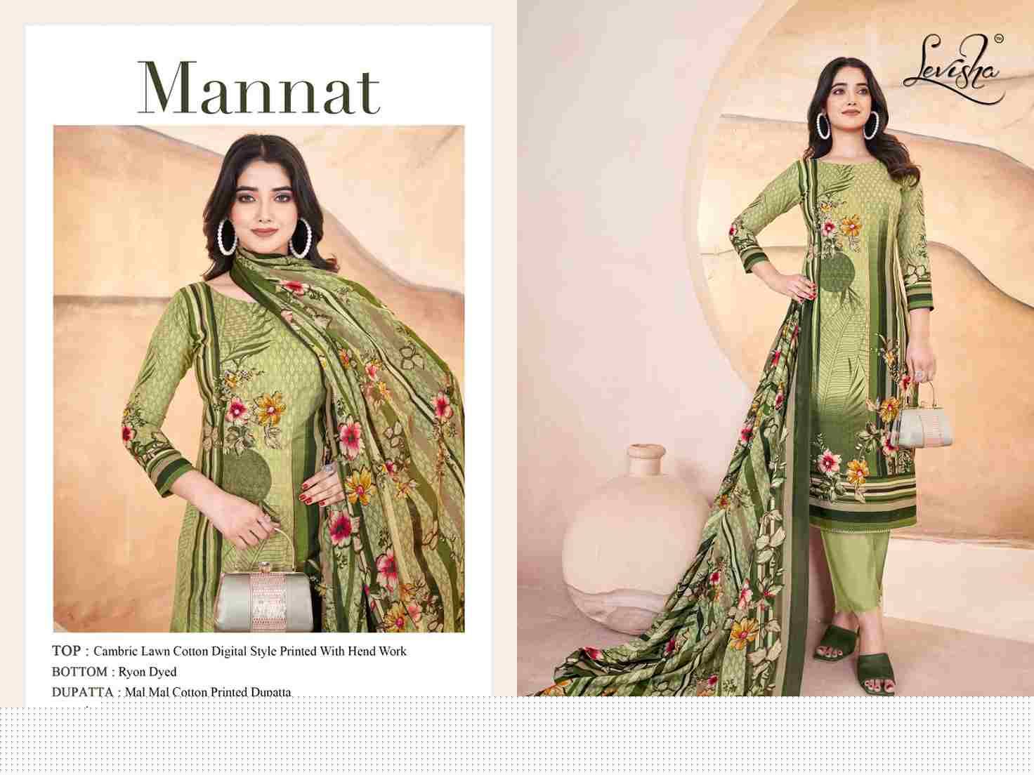 Mannat By Levisha 1001 To 1004 Series Festive Suits Beautiful Fancy Colorful Stylish Party Wear & Occasional Wear Cambric Cotton Dresses At Wholesale Price