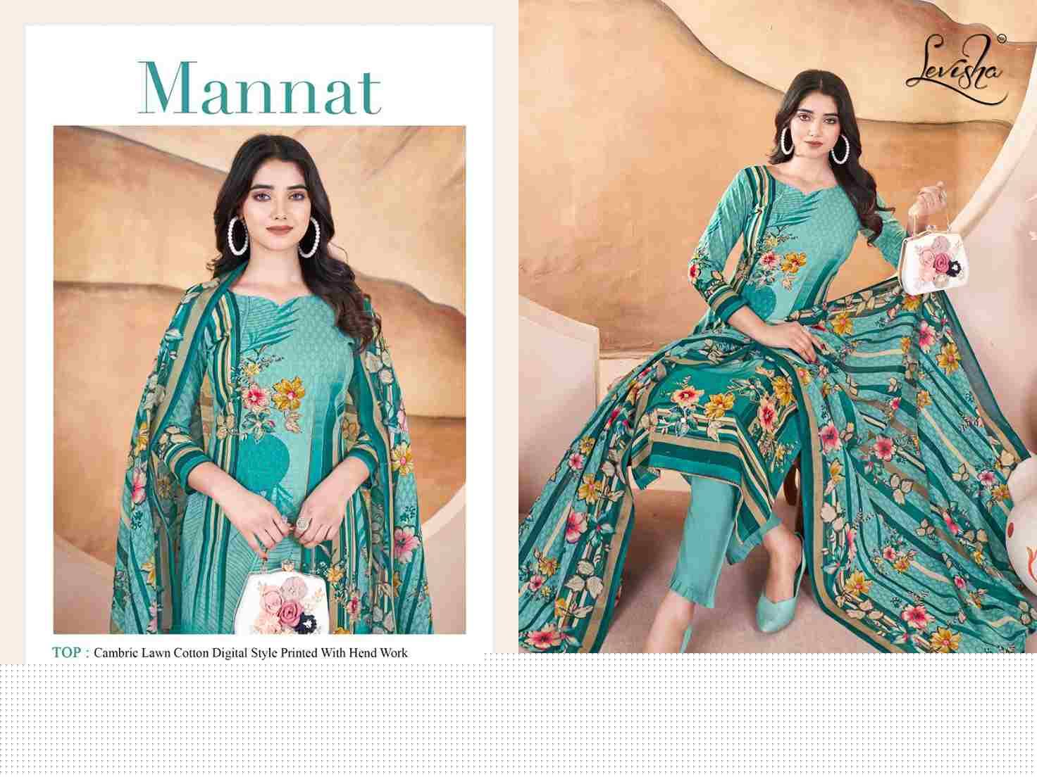 Mannat By Levisha 1001 To 1004 Series Festive Suits Beautiful Fancy Colorful Stylish Party Wear & Occasional Wear Cambric Cotton Dresses At Wholesale Price