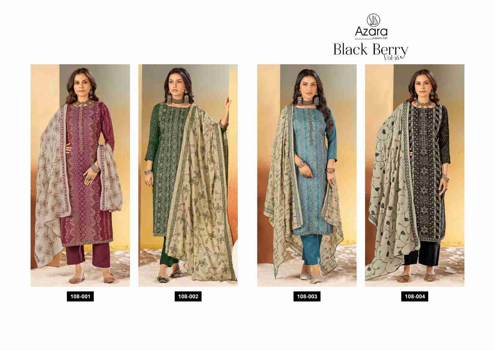 Black Berry Vol-16 By Azara 108-001 To 108-004 Series Beautiful Stylish Festive Suits Fancy Colorful Casual Wear & Ethnic Wear & Ready To Wear Cotton Print Dresses At Wholesale Price