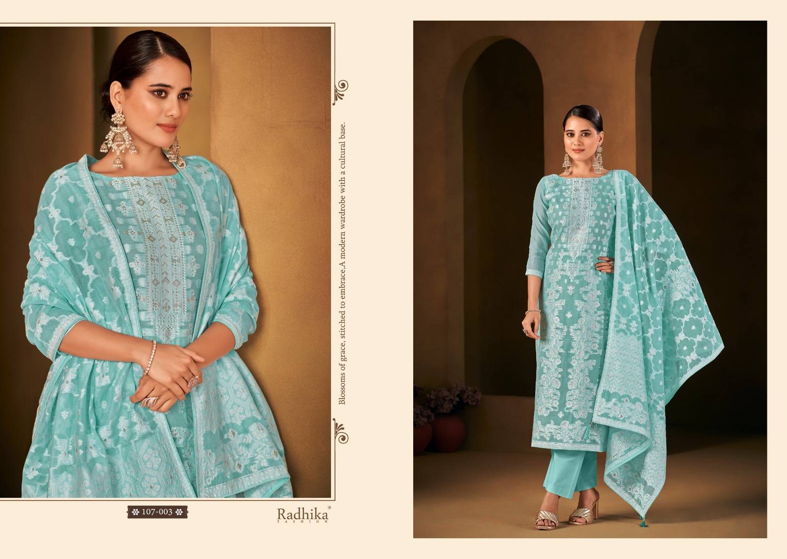 Banarashi Adah Vol-3 By Azara 107-001 To 107-006 Series Beautiful Stylish Festive Suits Fancy Colorful Casual Wear & Ethnic Wear & Ready To Wear Jacquard Cotton Print Dresses At Wholesale Price