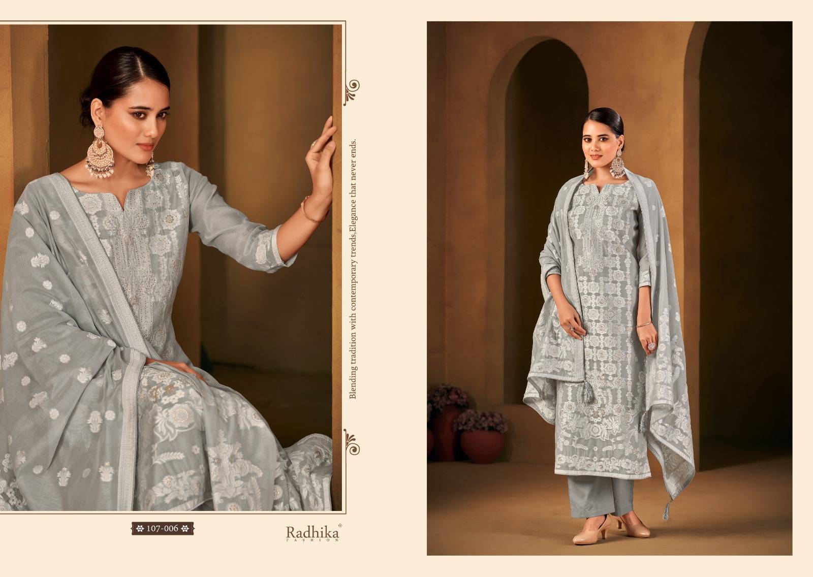 Banarashi Adah Vol-3 By Azara 107-001 To 107-006 Series Beautiful Stylish Festive Suits Fancy Colorful Casual Wear & Ethnic Wear & Ready To Wear Jacquard Cotton Print Dresses At Wholesale Price