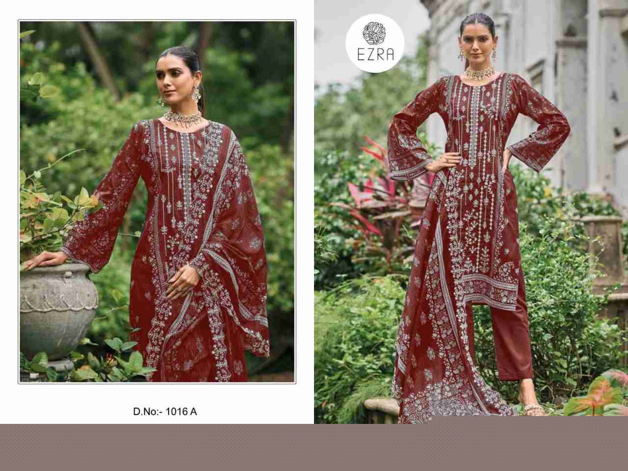 Ezra Hit Design 1016 By Ezra 1016-A To 1016-B Pakistani Suits Beautiful Fancy Colorful Stylish Party Wear & Occasional Wear Pure Cotton Embroidery Dresses At Wholesale Price