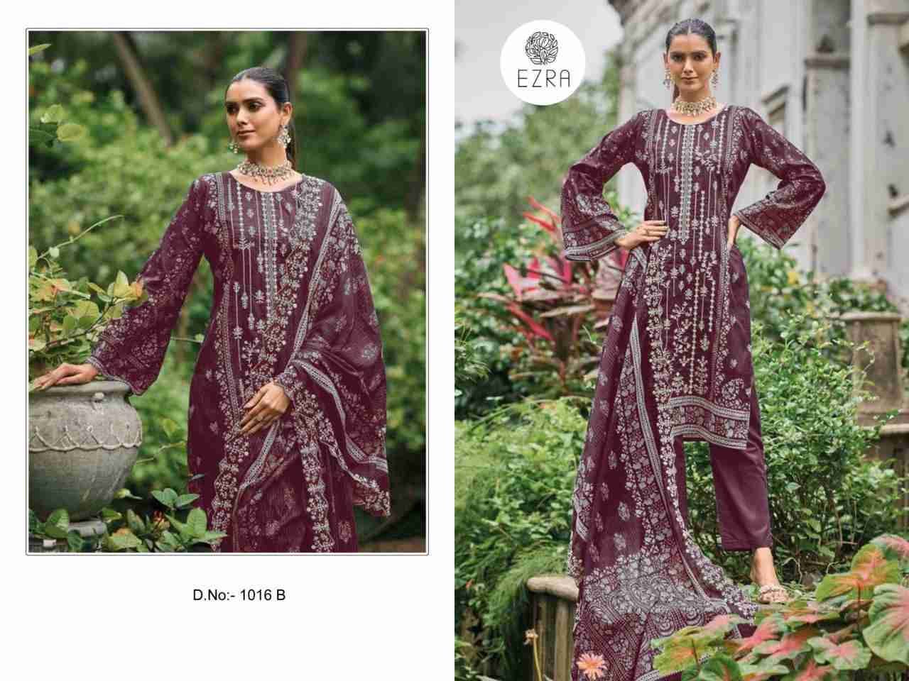 Ezra Hit Design 1016 By Ezra 1016-A To 1016-B Pakistani Suits Beautiful Fancy Colorful Stylish Party Wear & Occasional Wear Pure Cotton Embroidery Dresses At Wholesale Price