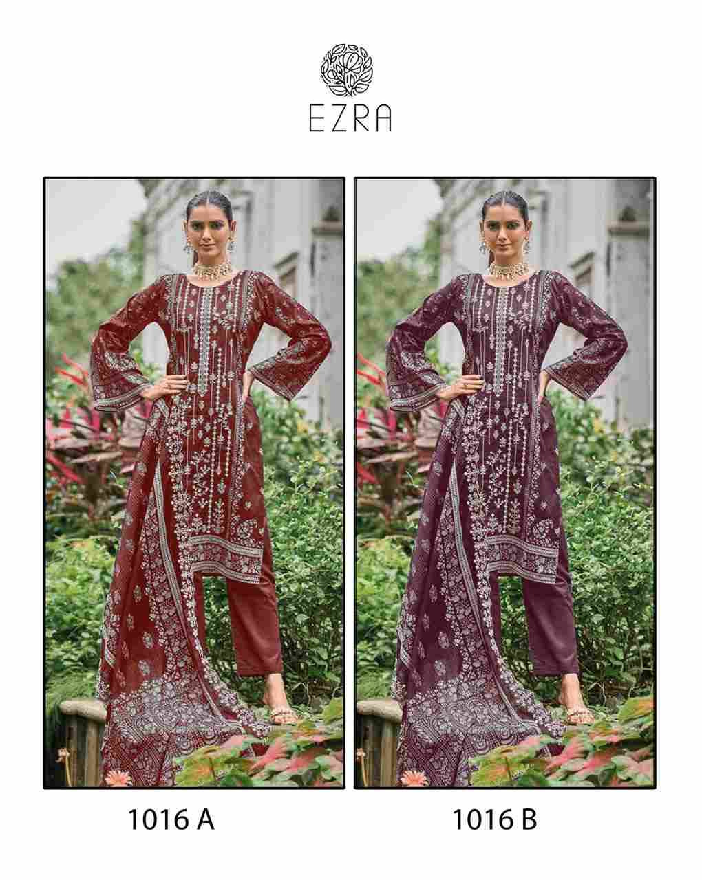 Ezra Hit Design 1016 By Ezra 1016-A To 1016-B Pakistani Suits Beautiful Fancy Colorful Stylish Party Wear & Occasional Wear Pure Cotton Embroidery Dresses At Wholesale Price