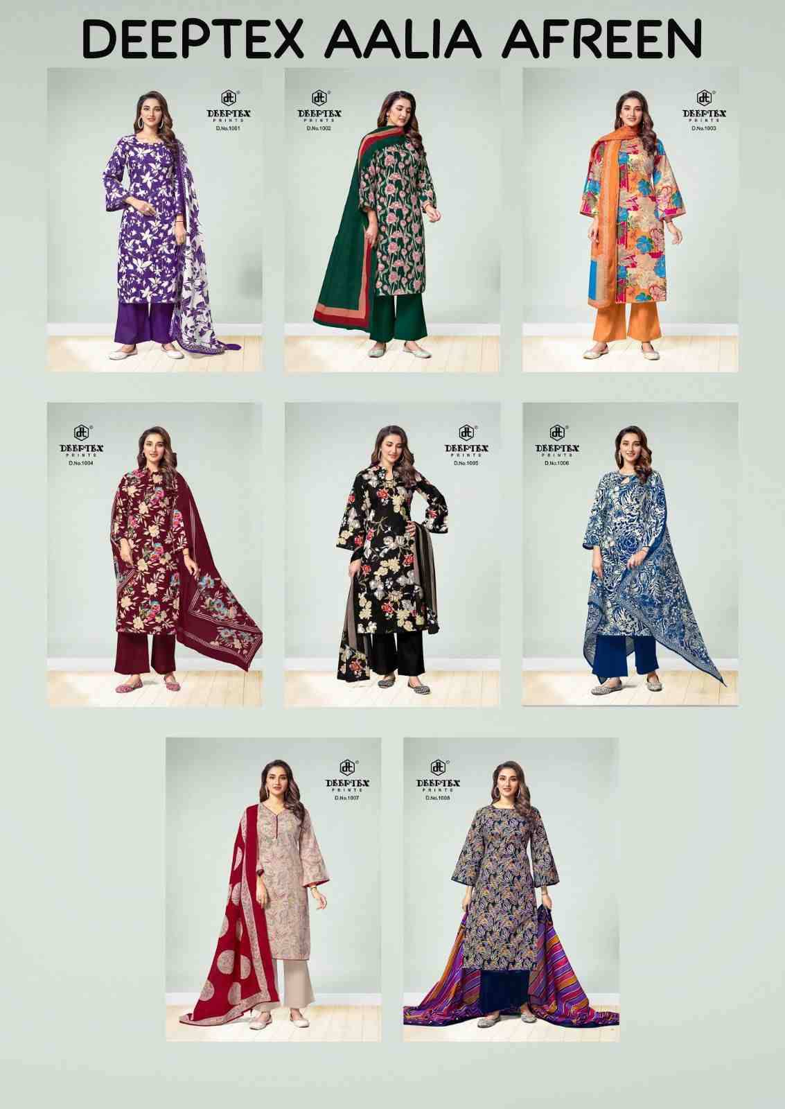 Aalia Afreen By Deeptex Prints 1001 To 1008 Series Beautiful Suits Colorful Stylish Fancy Casual Wear & Ethnic Wear Cotton Print Dresses At Wholesale Price