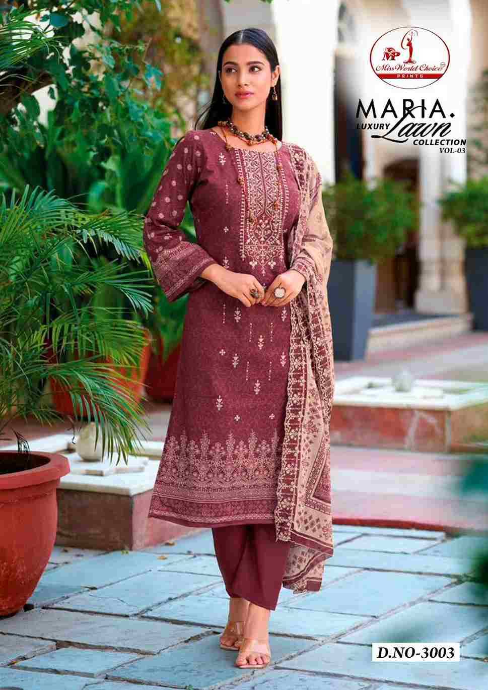 Maria.B. Luxury Lawn Collection Vol-3 By Miss World Choice 3001 To 3006 Series Beautiful Festive Suits Stylish Fancy Colorful Casual Wear & Ethnic Wear Lawn Cotton Print Dresses At Wholesale Price