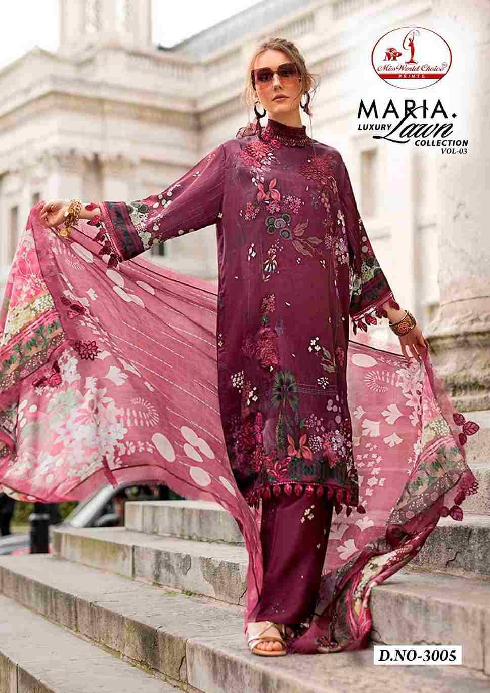 Maria.B. Luxury Lawn Collection Vol-3 By Miss World Choice 3001 To 3006 Series Beautiful Festive Suits Stylish Fancy Colorful Casual Wear & Ethnic Wear Lawn Cotton Print Dresses At Wholesale Price