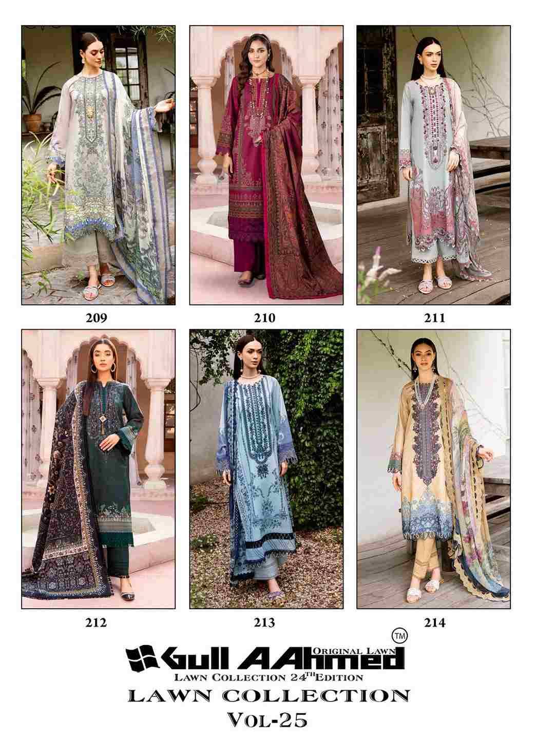 Gull Aahmed Lawn Collection Vol-25 By Gull Aahmed 209 To 214 Series Beautiful Festive Suits Stylish Fancy Colorful Casual Wear & Ethnic Wear Pure Lawn Dresses At Wholesale Price