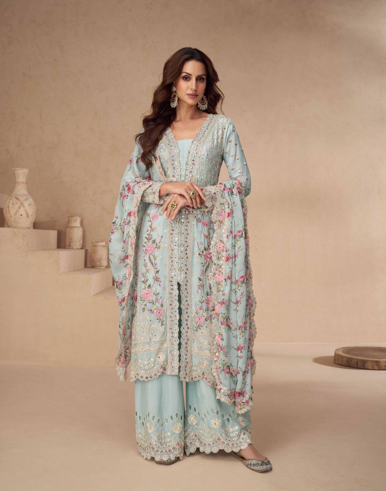 Aarna By Aashirwad Creation 10154 To 10155 Series Beautiful Sharara Suits Colorful Stylish Fancy Casual Wear & Ethnic Wear Premium Chinnon Silk Dresses At Wholesale Price