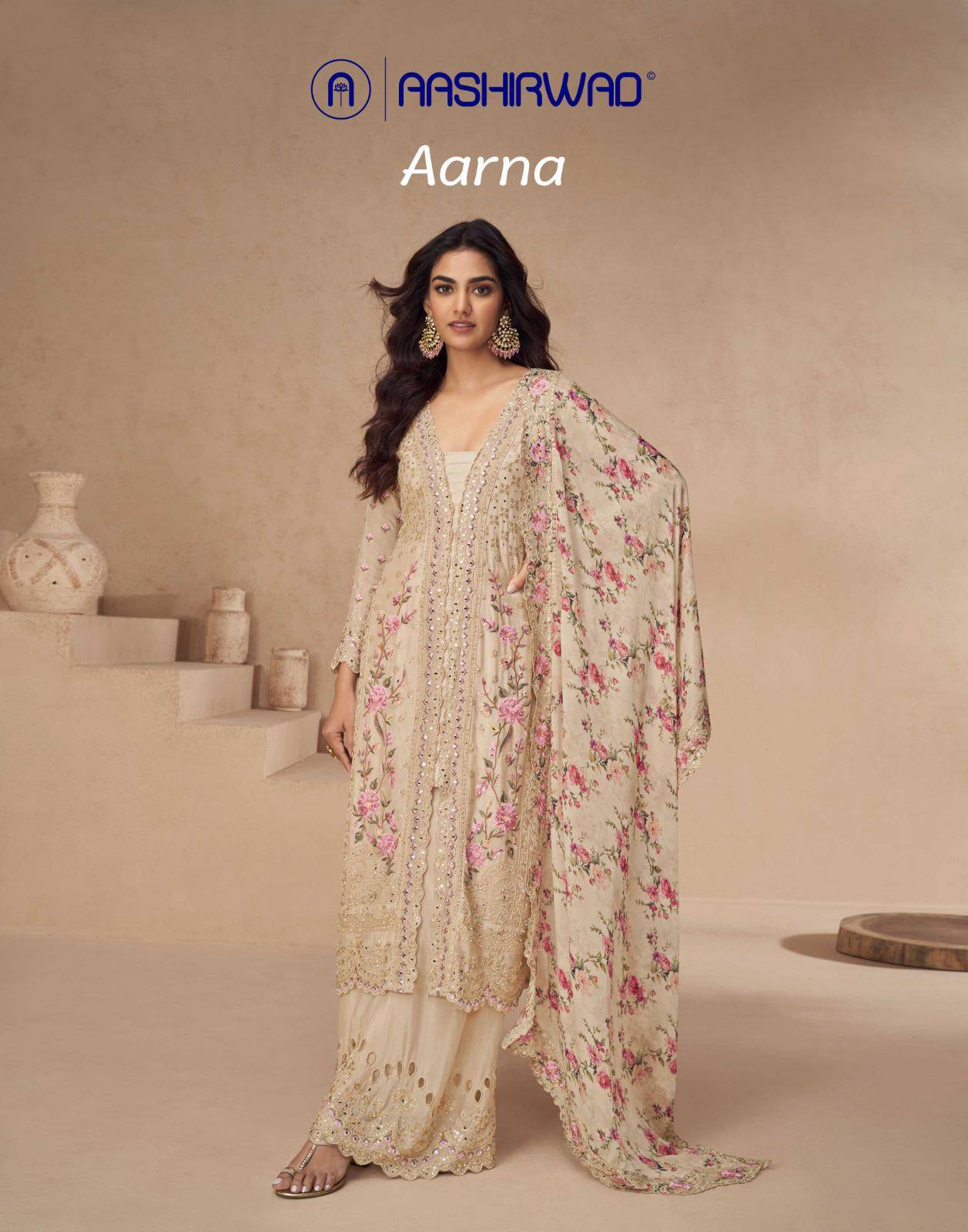 Aarna By Aashirwad Creation 10154 To 10155 Series Beautiful Sharara Suits Colorful Stylish Fancy Casual Wear & Ethnic Wear Premium Chinnon Silk Dresses At Wholesale Price