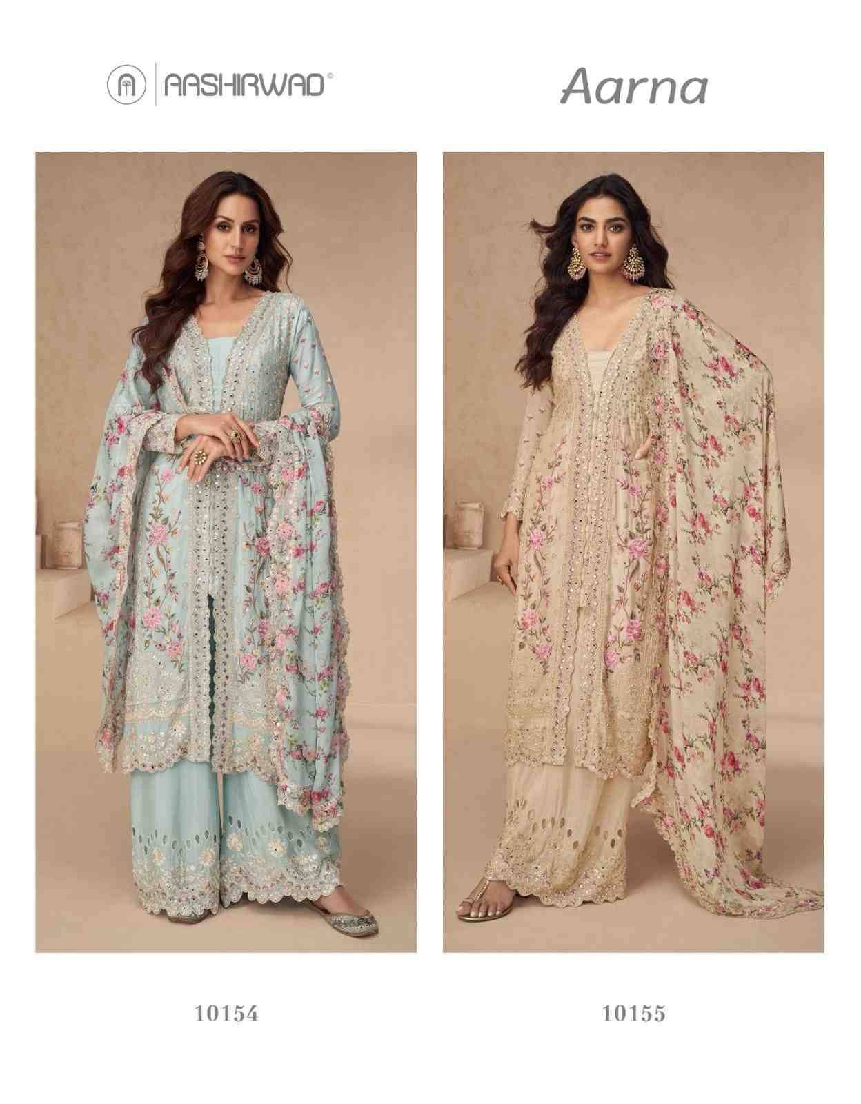 Aarna By Aashirwad Creation 10154 To 10155 Series Beautiful Sharara Suits Colorful Stylish Fancy Casual Wear & Ethnic Wear Premium Chinnon Silk Dresses At Wholesale Price