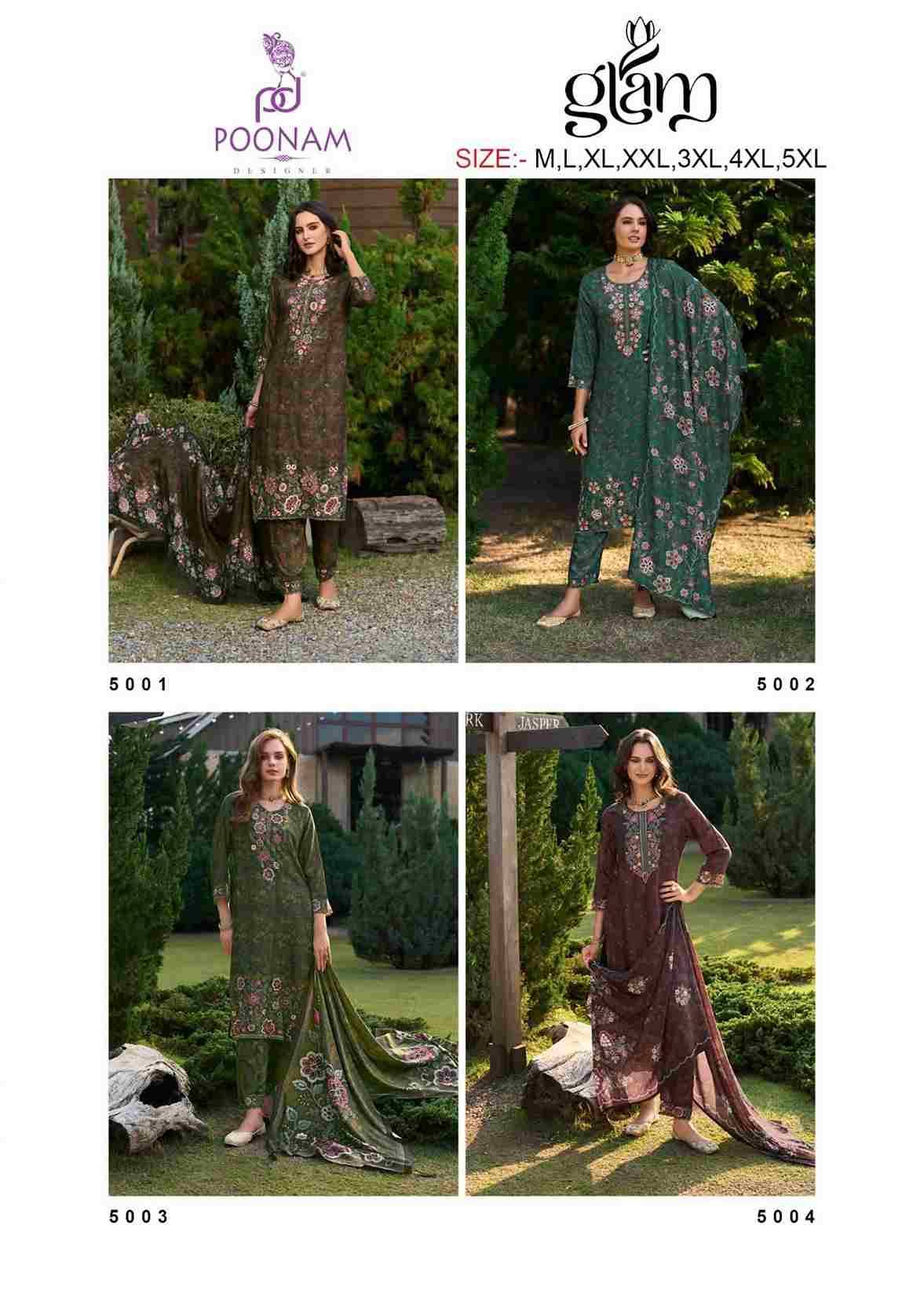 Glam By Poonam Designer 5001 To 5004 Series Suits Beautiful Fancy Colorful Stylish Party Wear & Occasional Wear Muslin Digital Print Dresses At Wholesale Price