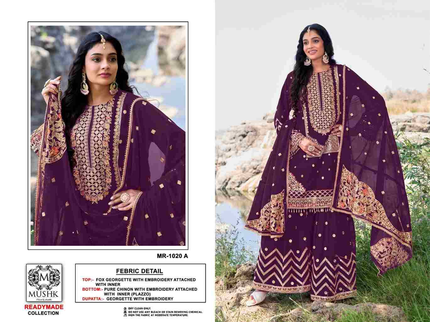 Mushk Hit Design R-1020 Colours By Mushk R-1020-A To R-1020-D Series Beautiful Winter Collection Pakistani Suits Stylish Fancy Colorful Casual Wear & Ethnic Wear Heavy Georgette Embroidery Dresses At Wholesale Price