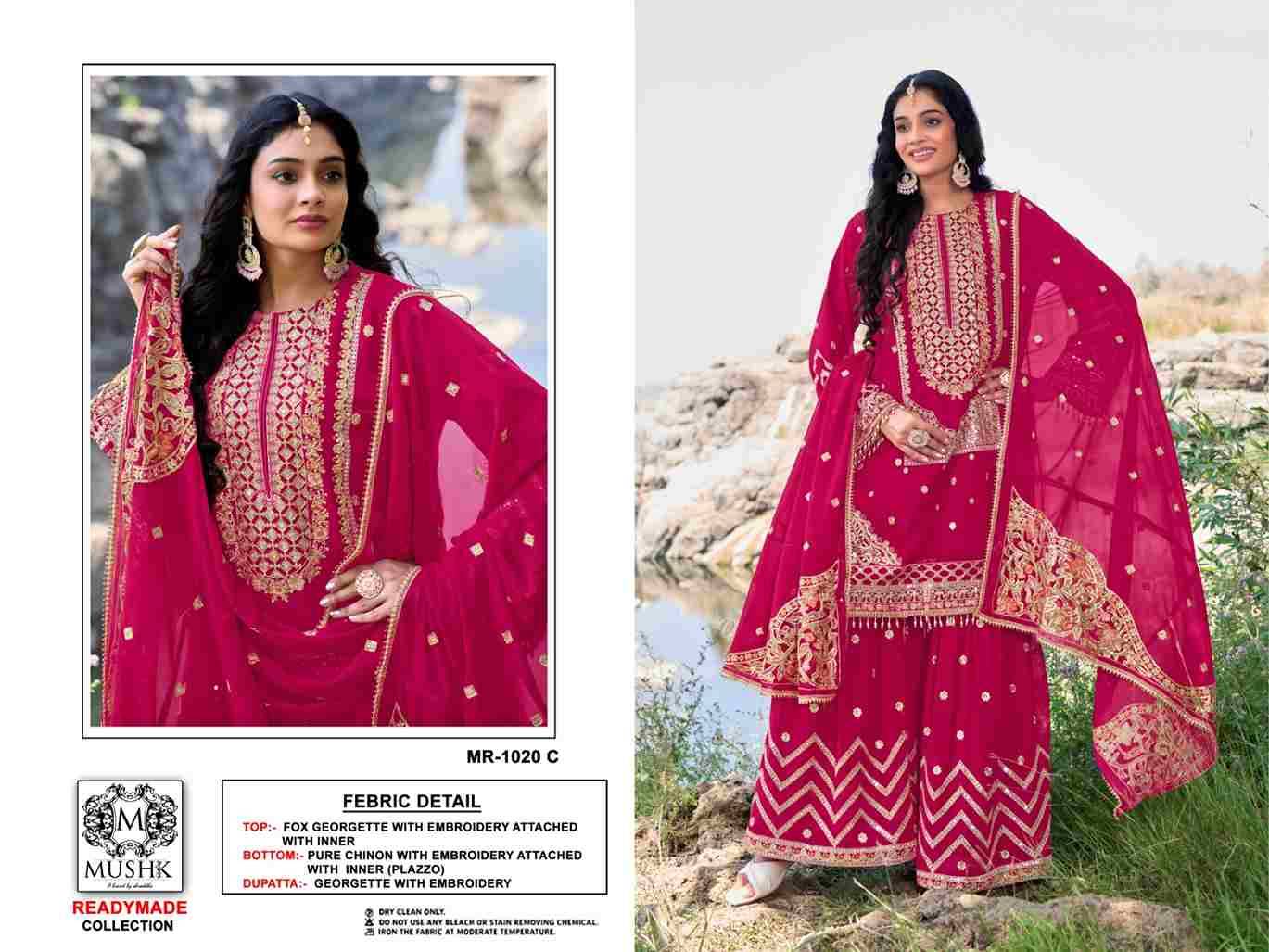 Mushk Hit Design R-1020 Colours By Mushk R-1020-A To R-1020-D Series Beautiful Winter Collection Pakistani Suits Stylish Fancy Colorful Casual Wear & Ethnic Wear Heavy Georgette Embroidery Dresses At Wholesale Price