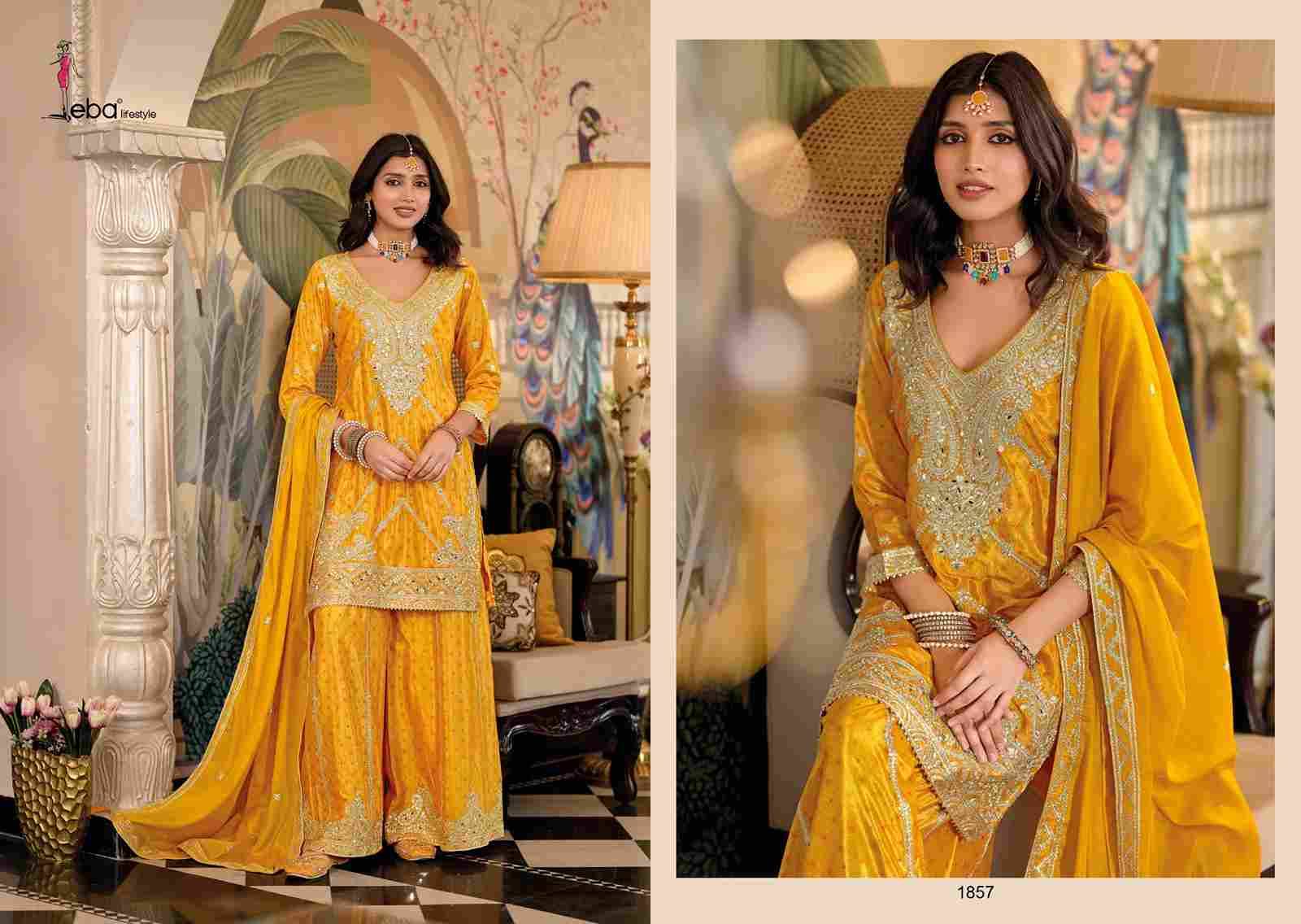 Sangam By Eba Lifestyle 1857 To 1859 Series Beautiful Sharara Suits Colorful Stylish Fancy Casual Wear & Ethnic Wear Chinnon Embroidery Dresses At Wholesale Price