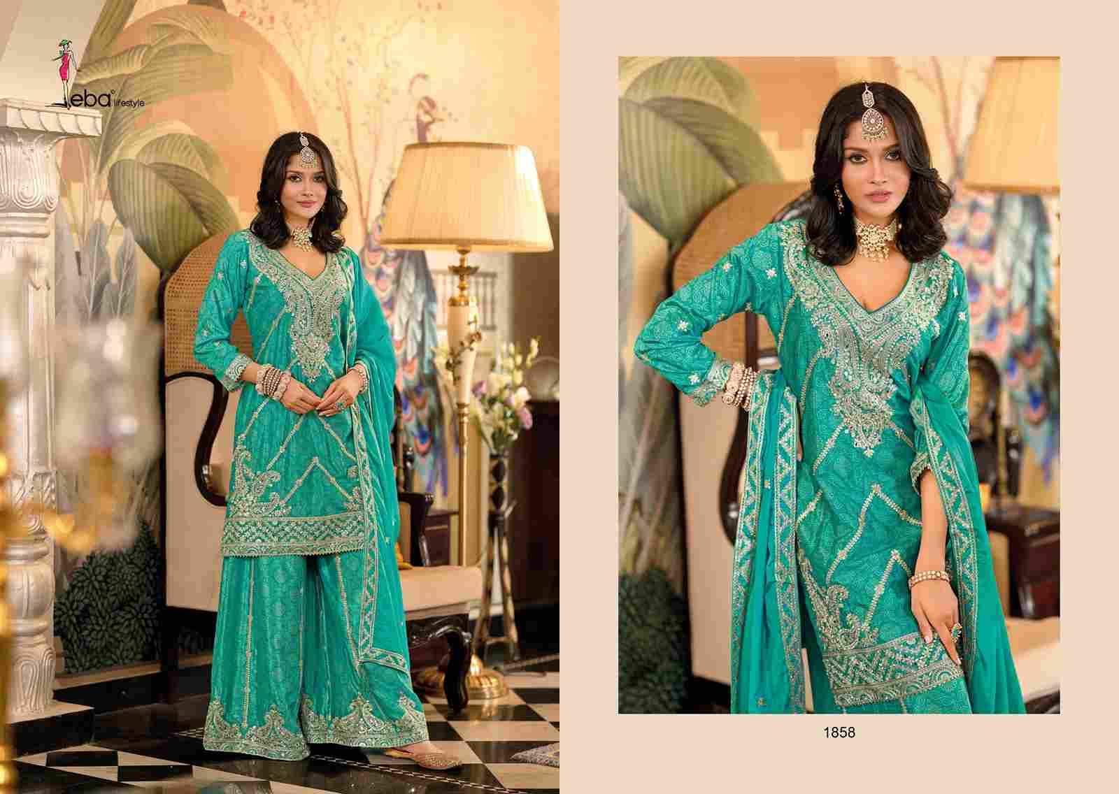 Sangam By Eba Lifestyle 1857 To 1859 Series Beautiful Sharara Suits Colorful Stylish Fancy Casual Wear & Ethnic Wear Chinnon Embroidery Dresses At Wholesale Price