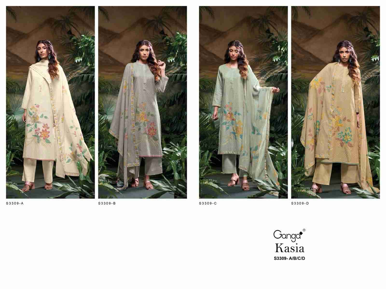 Kasia-3309 By Ganga Fashion 3309-A To 3309-D Series Beautiful Festive Suits Colorful Stylish Fancy Casual Wear & Ethnic Wear Pure Cotton Jacquard Dresses At Wholesale Price