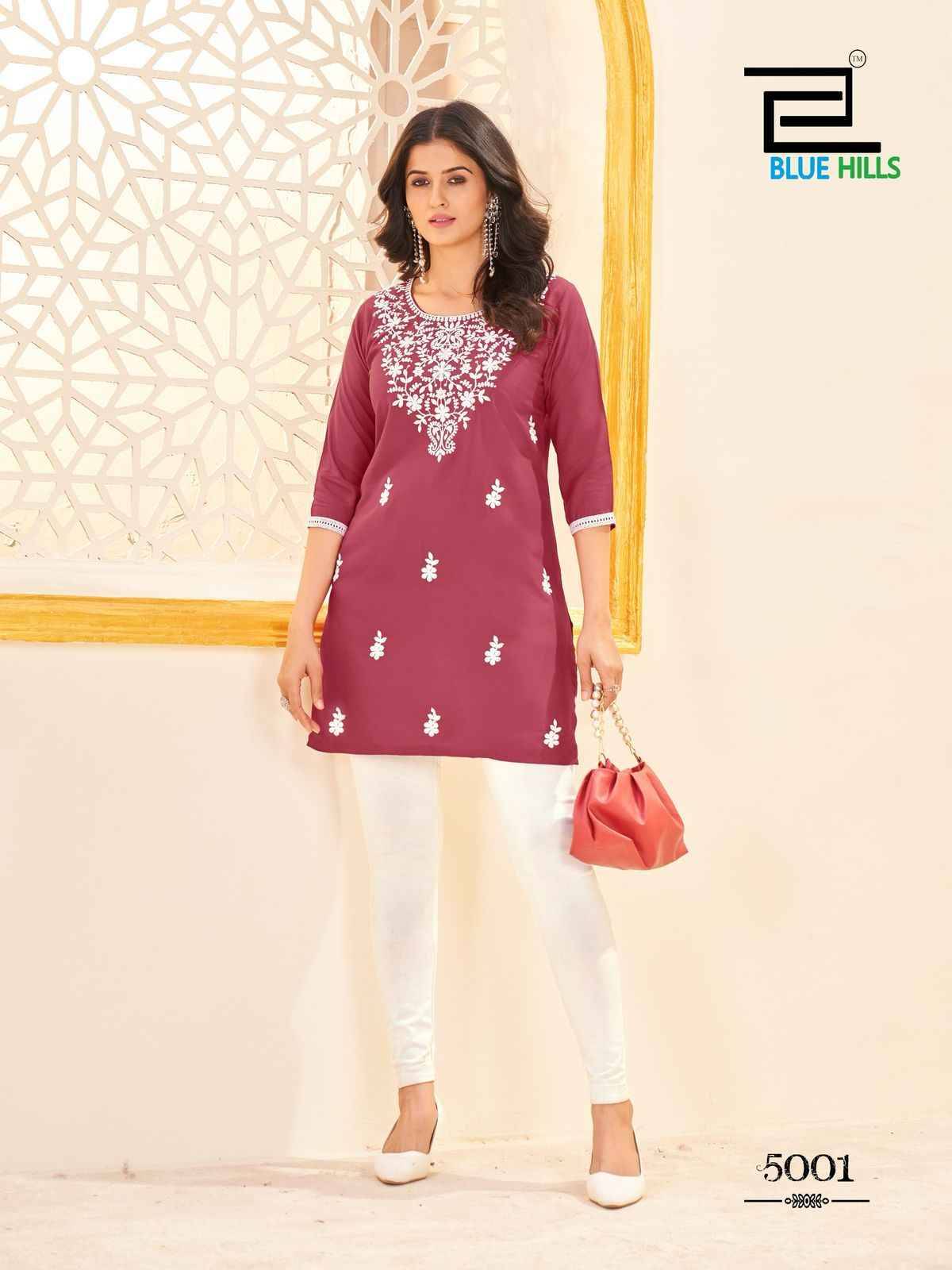 Amelia Vol-5 By Blue Hills 5001 To 5007 Series Designer Stylish Fancy Colorful Beautiful Party Wear & Ethnic Wear Collection Rayon With Work Kurtis At Wholesale Price