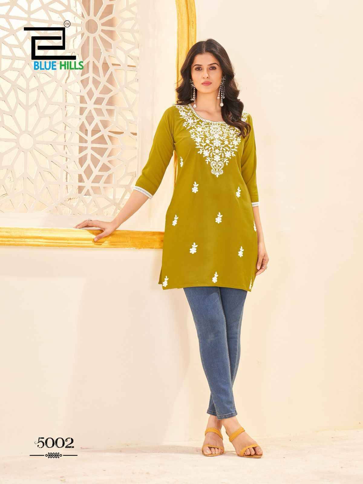 Amelia Vol-5 By Blue Hills 5001 To 5007 Series Designer Stylish Fancy Colorful Beautiful Party Wear & Ethnic Wear Collection Rayon With Work Kurtis At Wholesale Price