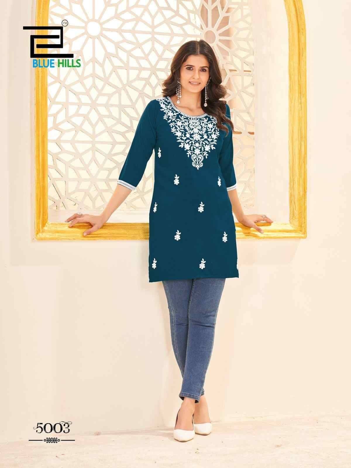 Amelia Vol-5 By Blue Hills 5001 To 5007 Series Designer Stylish Fancy Colorful Beautiful Party Wear & Ethnic Wear Collection Rayon With Work Kurtis At Wholesale Price