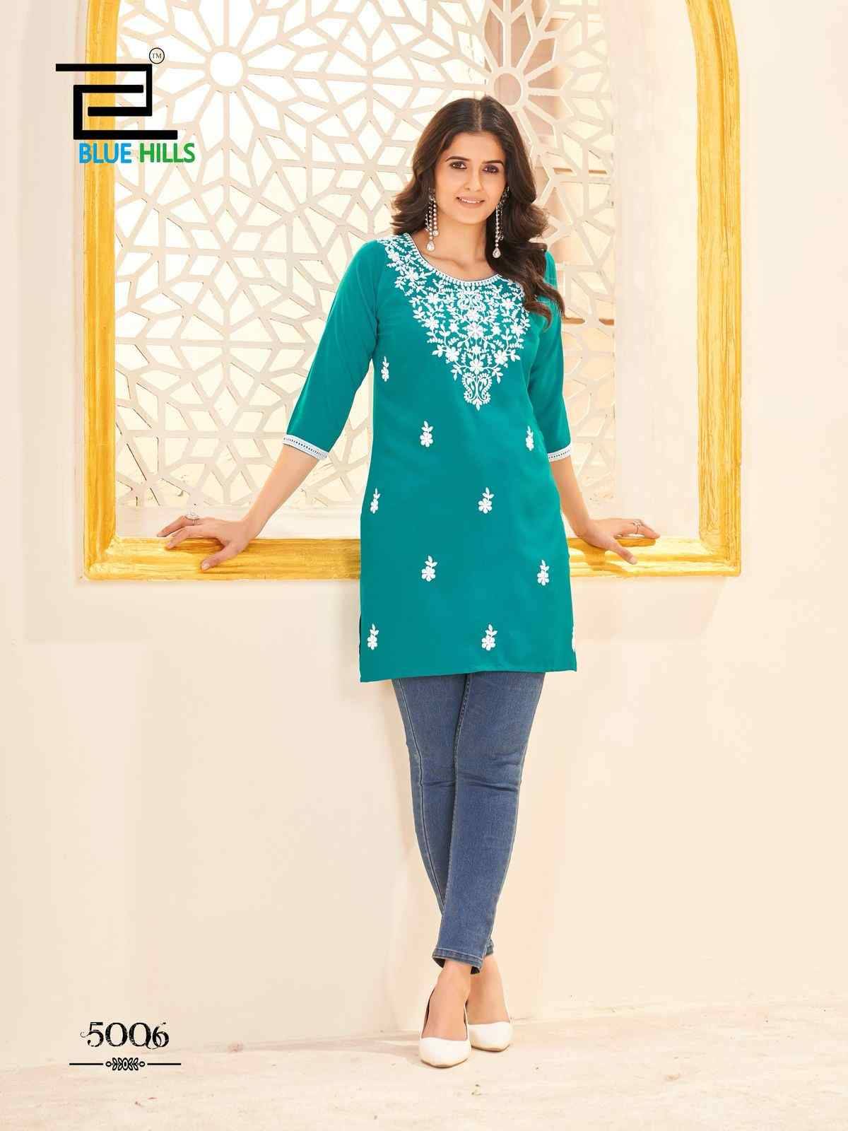 Amelia Vol-5 By Blue Hills 5001 To 5007 Series Designer Stylish Fancy Colorful Beautiful Party Wear & Ethnic Wear Collection Rayon With Work Kurtis At Wholesale Price