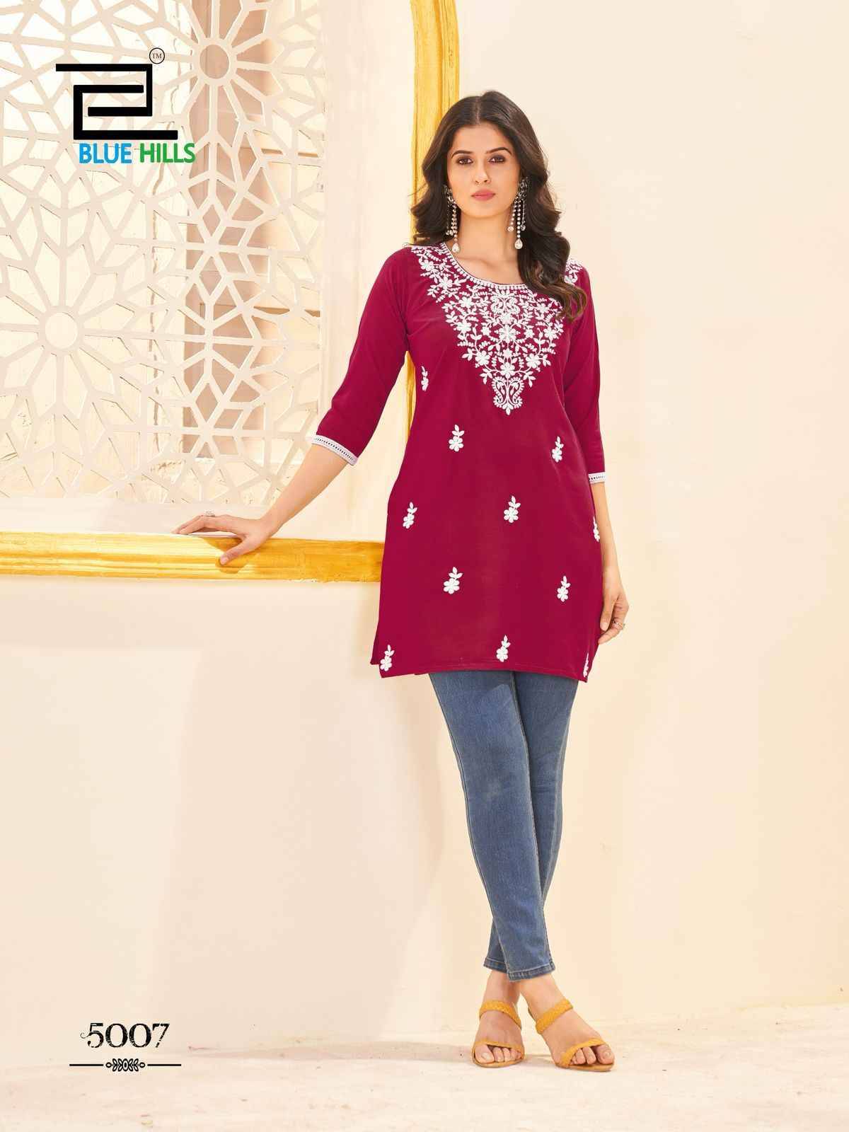 Amelia Vol-5 By Blue Hills 5001 To 5007 Series Designer Stylish Fancy Colorful Beautiful Party Wear & Ethnic Wear Collection Rayon With Work Kurtis At Wholesale Price