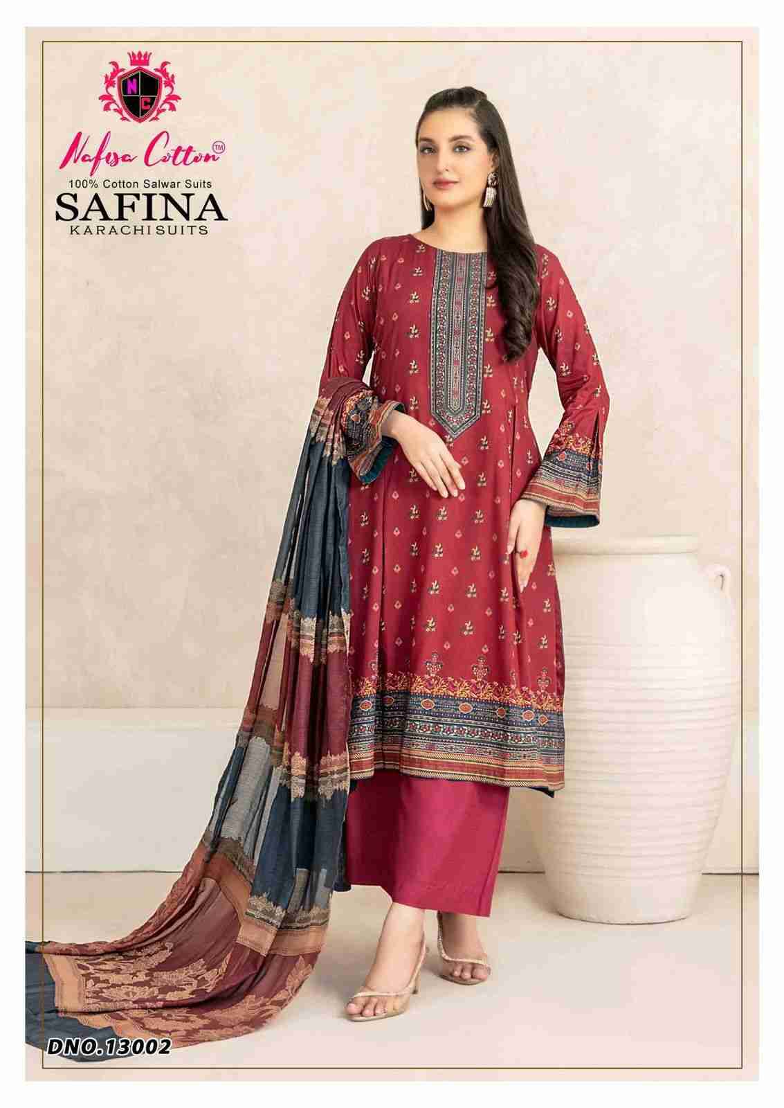Safina Vol-13 By Nafisa Cotton 13001 To 13006 Series Beautiful Festive Suits Colorful Stylish Fancy Casual Wear & Ethnic Wear Pure Cotton Embroidered Dresses At Wholesale Price