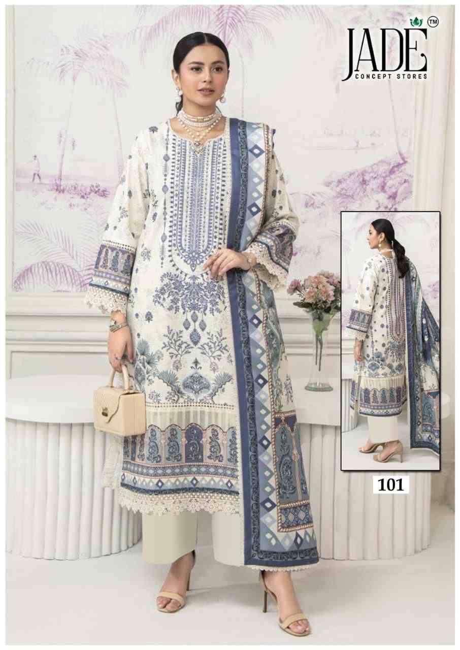 Chevron Vol-11 By Jade 101 To 106 Series Beautiful Festive Suits Colorful Stylish Fancy Casual Wear & Ethnic Wear Pure Lawn Cotton Embroidered Dresses At Wholesale Price