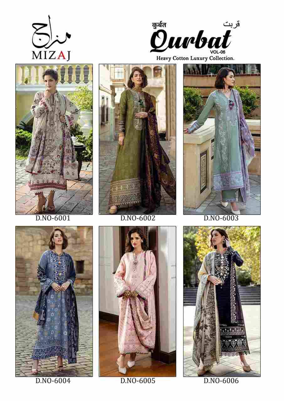 Qurbat Vol-6 By Mizaj 6001 To 6006 Series Beautiful Suits Colorful Stylish Fancy Casual Wear & Ethnic Wear Premium Cotton Print Dresses At Wholesale Price