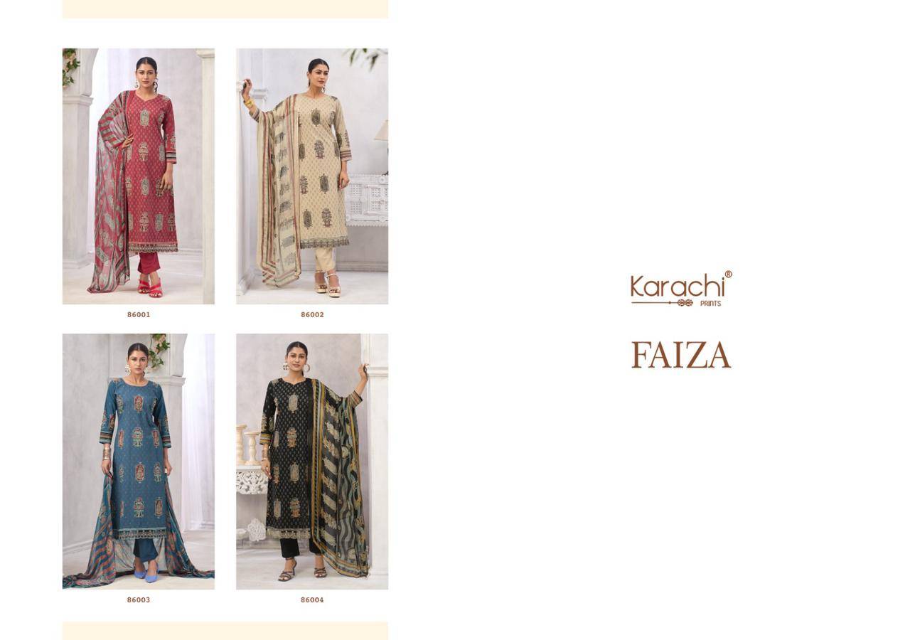 Faiza By Karachi Prints 86001 To 86004 Series Festive Suits Beautiful Fancy Colorful Stylish Party Wear & Occasional Wear Pure Cambric Dresses At Wholesale Price