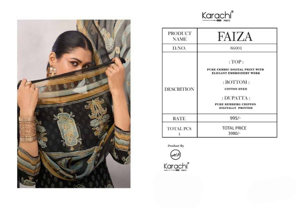 Faiza By Karachi Prints 86001 To 86004 Series Festive Suits Beautiful Fancy Colorful Stylish Party Wear & Occasional Wear Pure Cambric Dresses At Wholesale Price