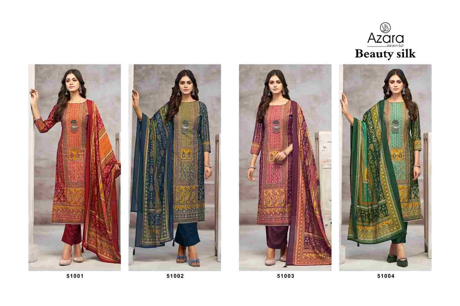 Beauty Silk By Azara 51001 To 51004 Series Beautiful Festive Suits Stylish Fancy Colorful Casual Wear & Ethnic Wear Muslin Print Dresses At Wholesale Price