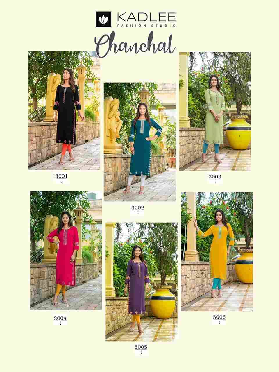 Chanchal By Kadlee 3001 To 3006 Series Designer Stylish Fancy Colorful Beautiful Party Wear & Ethnic Wear Collection Rayon With Work Kurtis At Wholesale Price